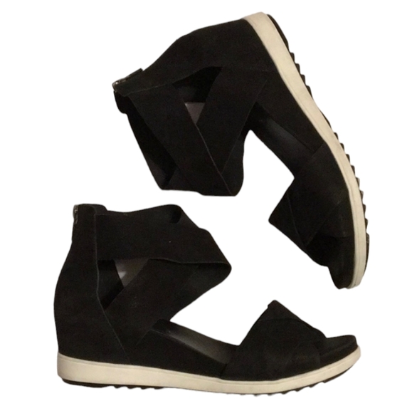 Eileen Fisher Shoes - Eileen Fisher Viv Tumbled Nubuck Wedge Sandal Size 9 Black